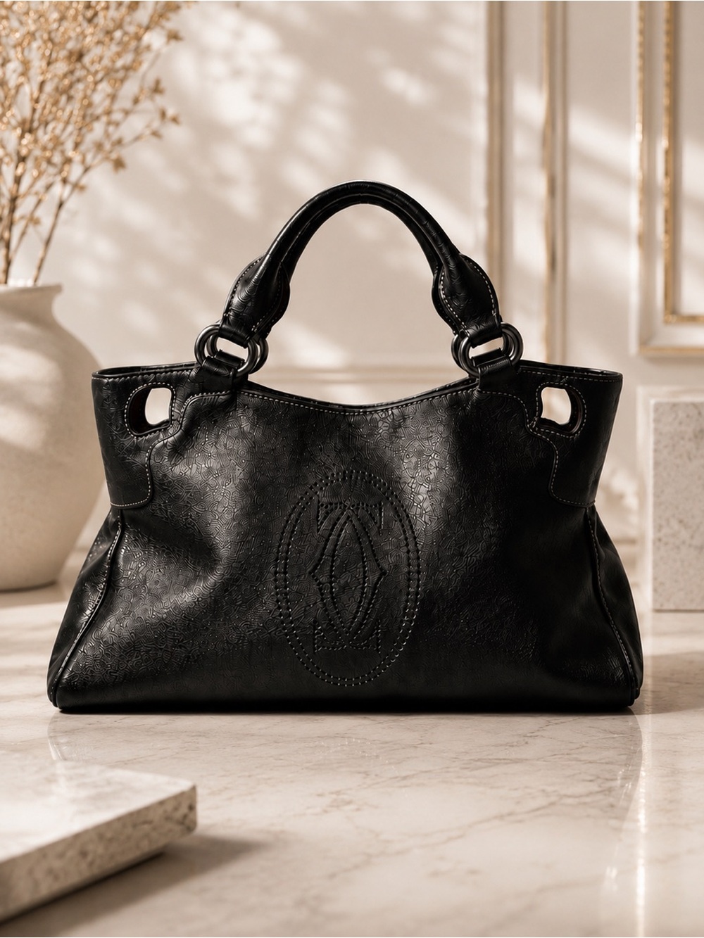 Cartier Vintage Marcello Black Leather Shoulder Bag | W Dust Bag | Like New Rare